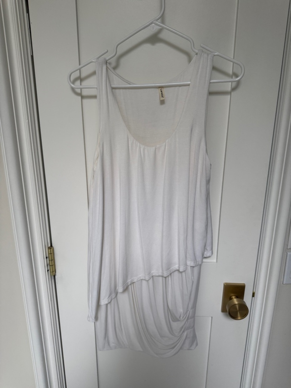 Lanston Sport White Layered Scoop Neck, Side Ruched Tank Dress! - Picture 1 of 3